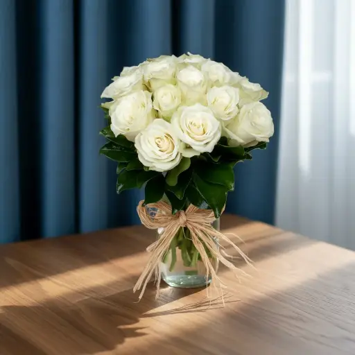 [128]  White Roses in Glass Vase | Code 128