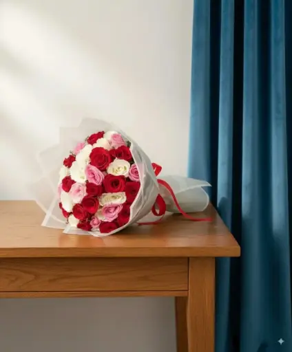 [163]  Pink, White & Red Bouquet | Code 163