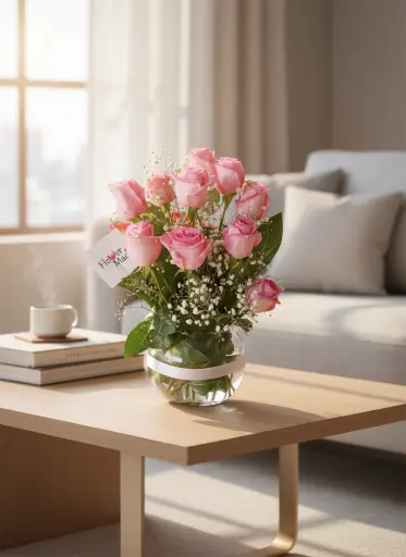 [140] Imported Pink Roses in Vase | Code 140