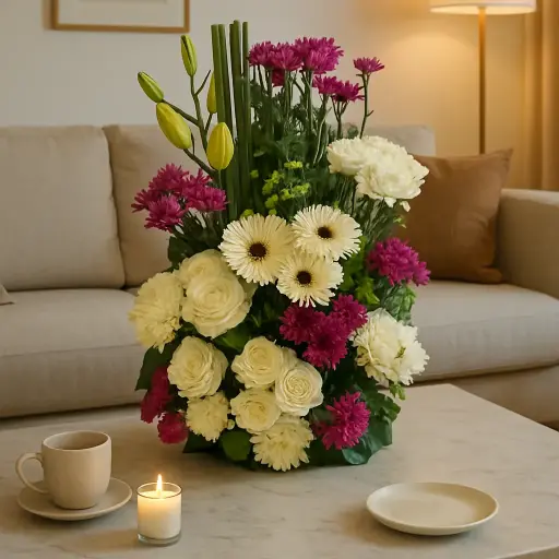 [146] Elegant White & Purple Flower Arrangement | Code 146